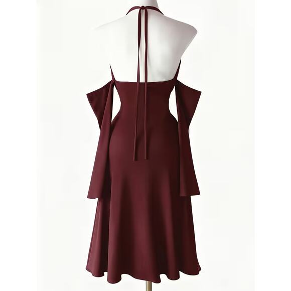 Dark Red Goth, Gothic Style Halter Cosplay Dress w/ High Slit  S, M, L, XL - Picture 2 of 4